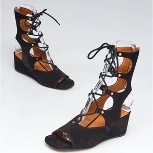 Chloe Black Suede Foster Gladiator Lace-Up Wedge Sandals Size 37.5